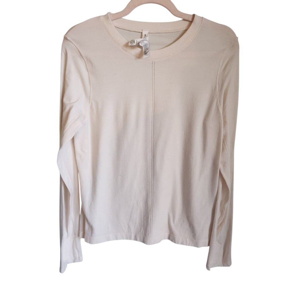 Athleta Shirt Women's Ivory XL Ascent Seamless Top Long Sleeve Tee Wool Blend